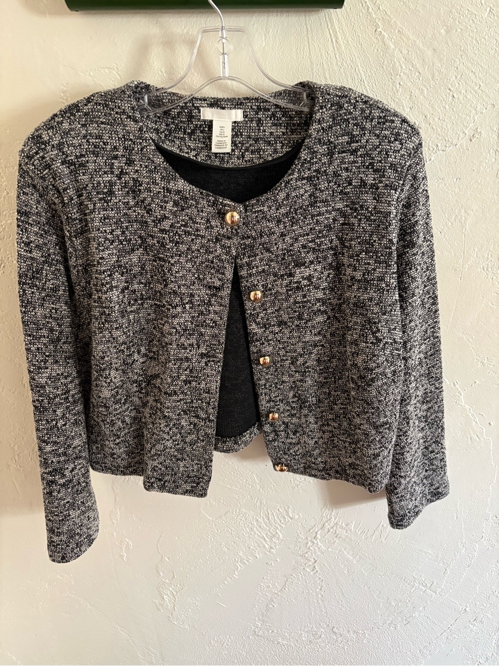 H&M Black & White Tweed Cardigan with Gold Buttons